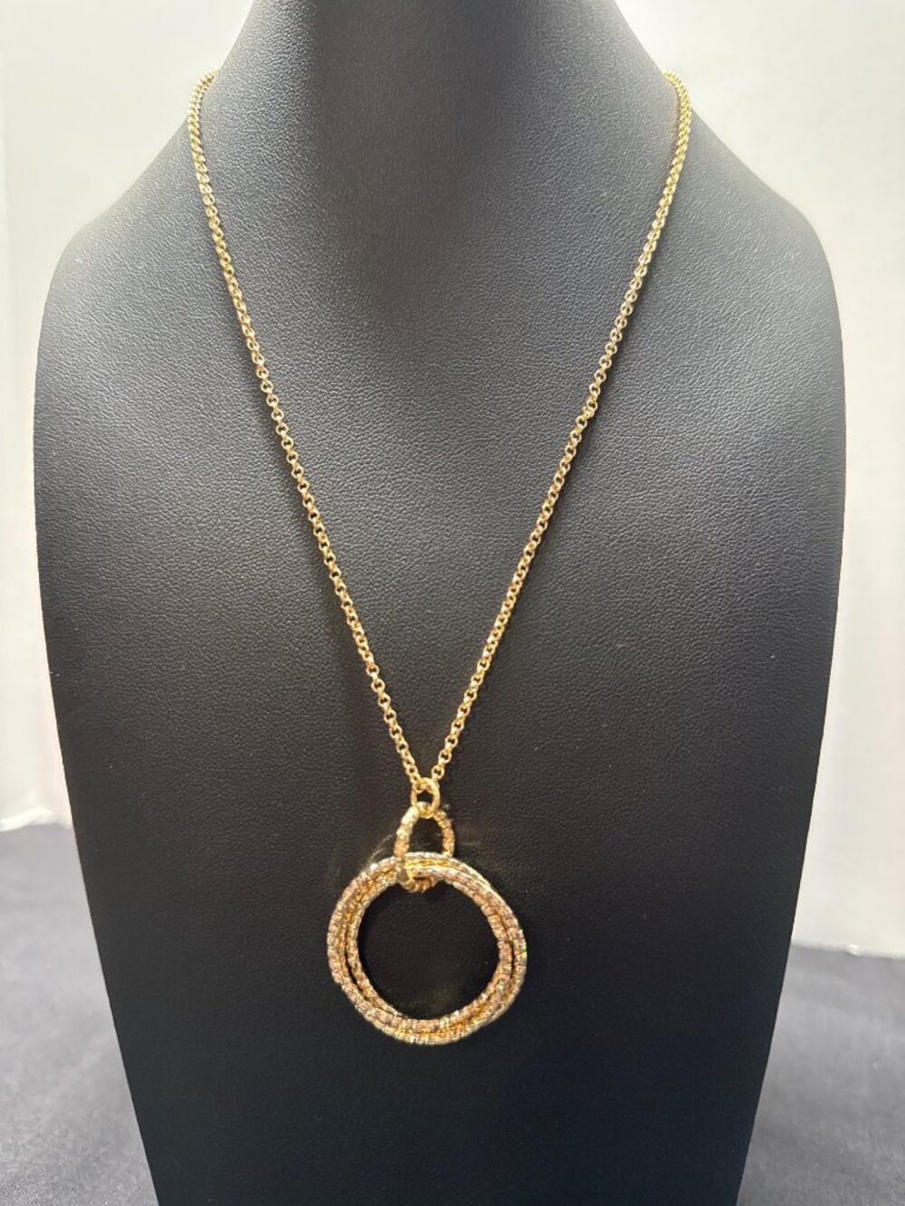 Monet Gold-Tone Triple Circle Pendant Necklace With Chain Elegant Statement Jewe